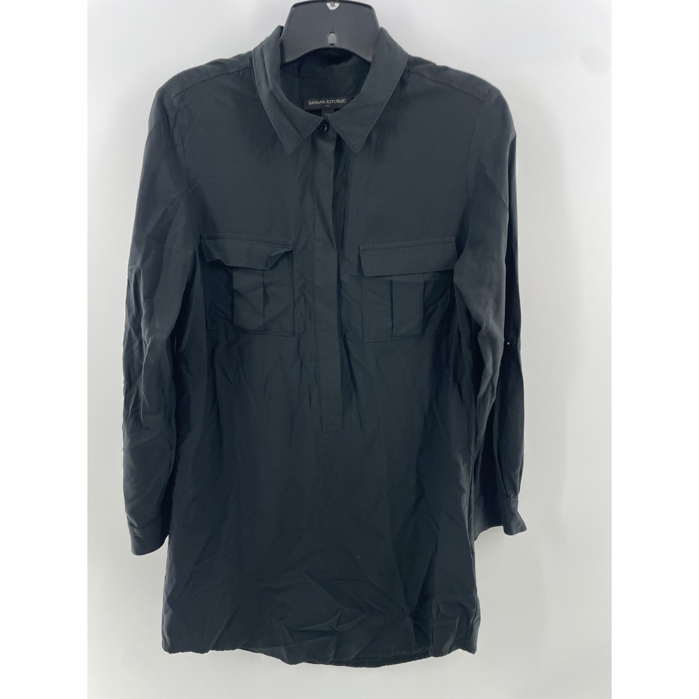 Banana Republic Womens Dress Black size 6 LS Classy‎ Preppy Button Shirt Dress